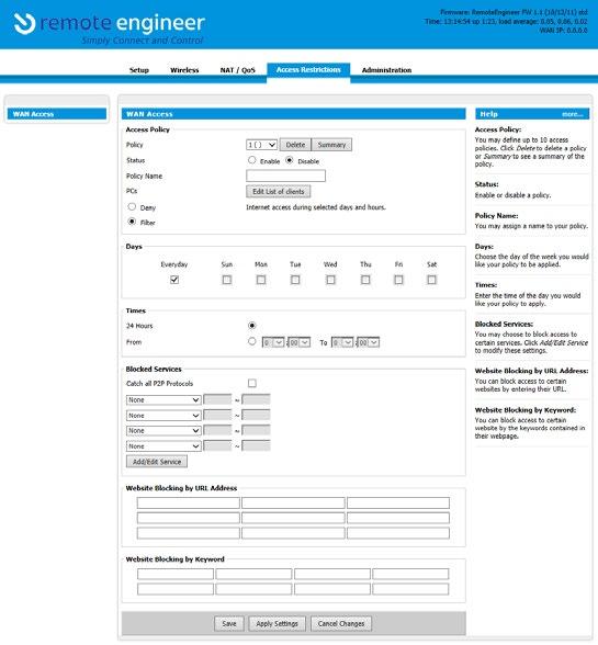 Accessibility WAN Access This screen allows you to block or allow specific kinds of Internet usage.