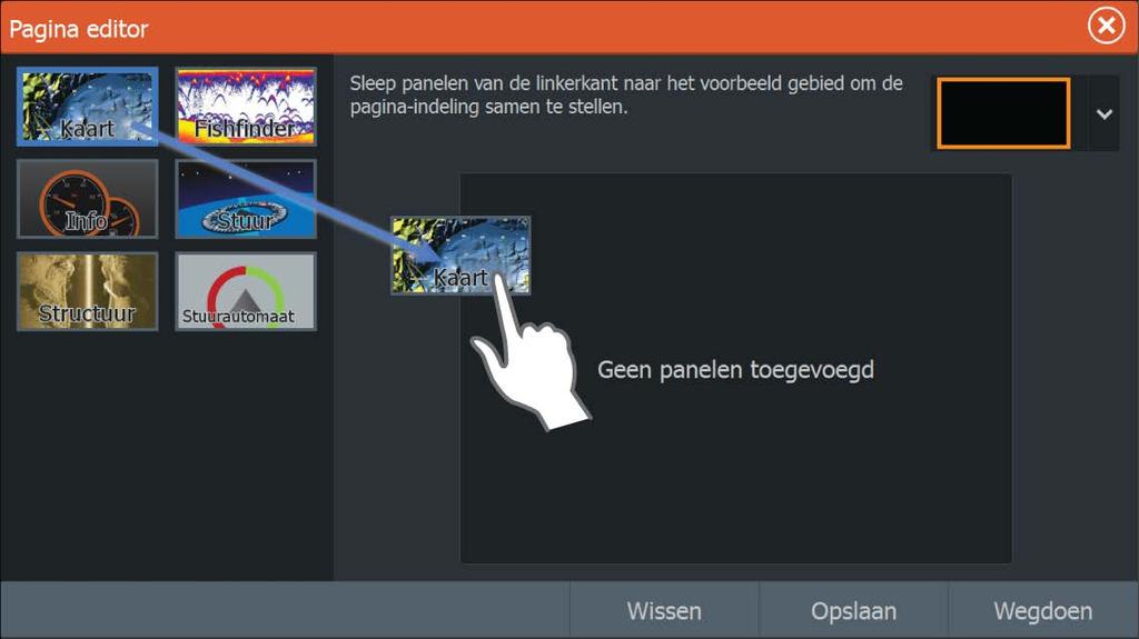 De weergave van een geselecteerde gegevensoverlay te configureren (digitaal of analoog, grootte, etc). Een item te verplaatsen door het te selecteren en te verplaatsen.