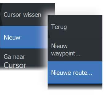 Een nieuwe route aanmaken op het kaartpaneel 1. Activeer de cursor op het kaartpaneel 2. Selecteer de optie Nieuwe route in het menu 3. Plaats het eerste waypoint op het kaartpaneel 4.