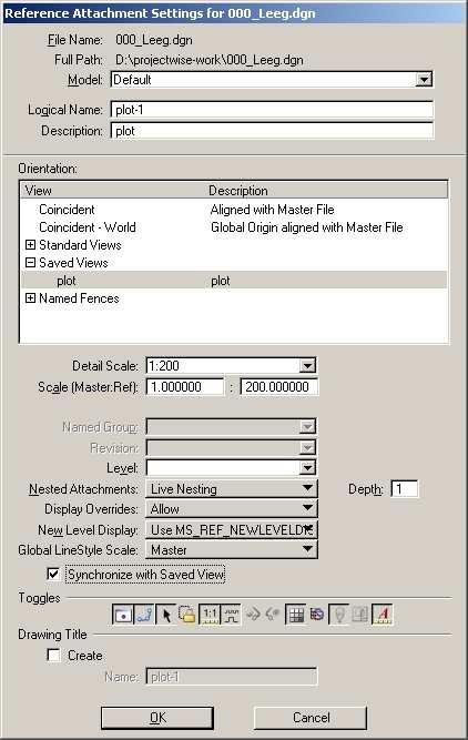 14. Voer bij de optie SCALE de juiste schaal in en vink des gewenst de optie SYNCHRONIZE WITH SAVED VIEW aan.