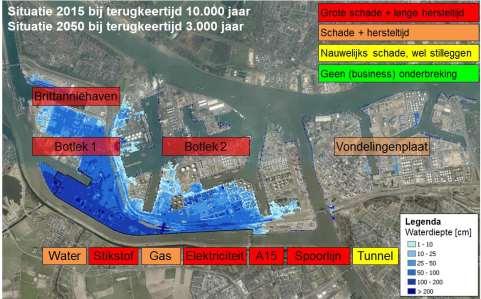 De directe schade stijgt naar circa 0,9 miljard euro en de indirecte economische schade naar 2,6 miljard euro. Bij deze gebeurtenis is er een geschatte kans van 10% dat er twee opslagtanks falen.