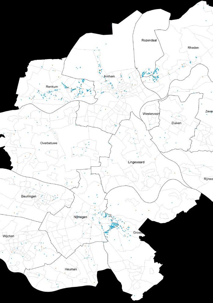 In figuur 17 worden de miljoenenwoningen in de regio Arnhem/Nijmegen op de kaart getoond.