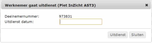 Medewerker uit dienst Wanneer je klikt op Medewerker uitdienst verschijnt er een