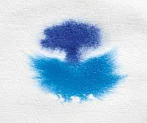 Kleurvlakken op droog papier zijn scherp begrensd na droging.