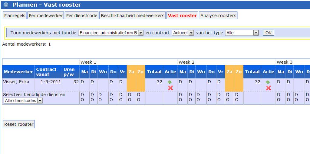 1. Maken van het rooster Het maken van het rooster voor personeel met een vast rooster Indirect personeel heeft veelal een vast rooster Hier wordt het maken van het vaste rooster getoond: Het rooster