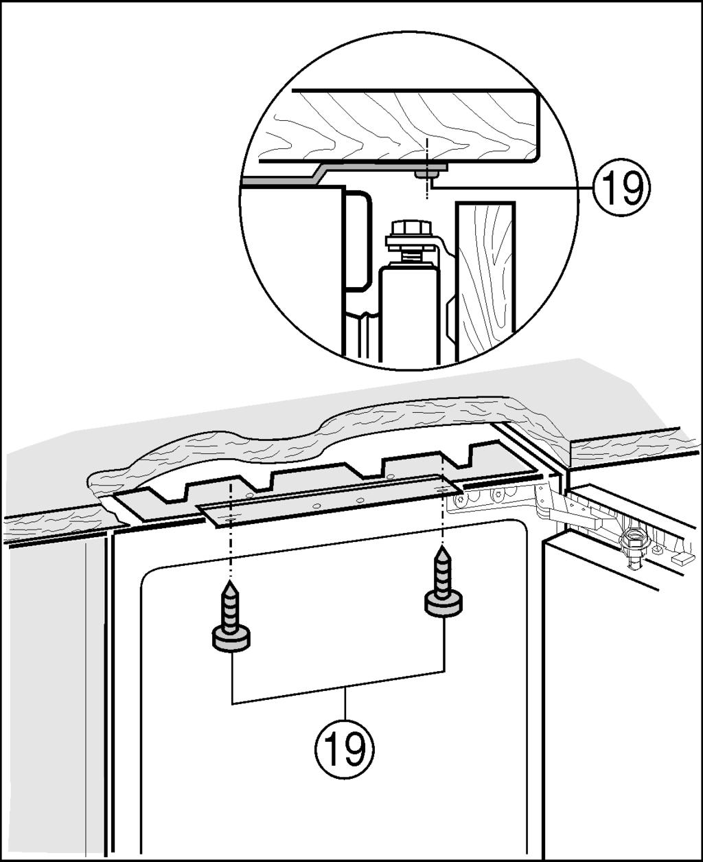 ): u Houd rekening met de opbouwafmeting (diepte van de deuraanslagonderdelen): Laat de scharnieren met de opbouwmaat naar voren staan. Fig.