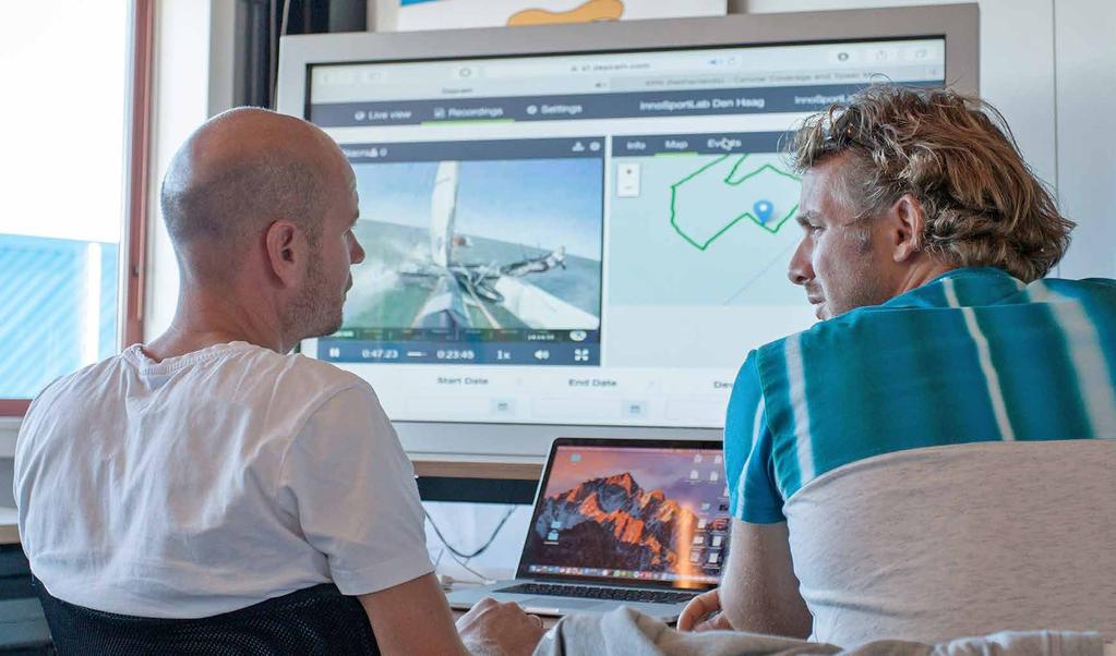 The Hague Camera- en videosysteem voor analyse van training De Zeil Coach Cockpit combineert videobeelden van de zeiler met gegevens over de boot (positie, hellingshoek, snelheid, koers) en met