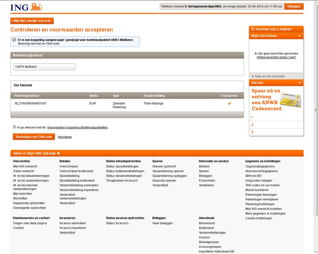 Als u alle gegevens hebt ingevoerd en gecontroleerd, klikt u onder in het scherm op: U komt dan op de