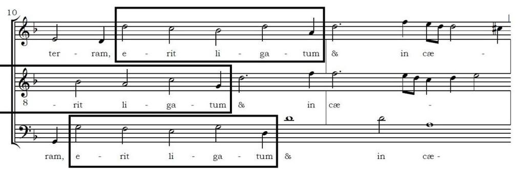 Ook in hetzelfde motet vinden we een passage met parallelle sextakkoorden, hier bij uitzondering in een stijgende diatonische reeks.