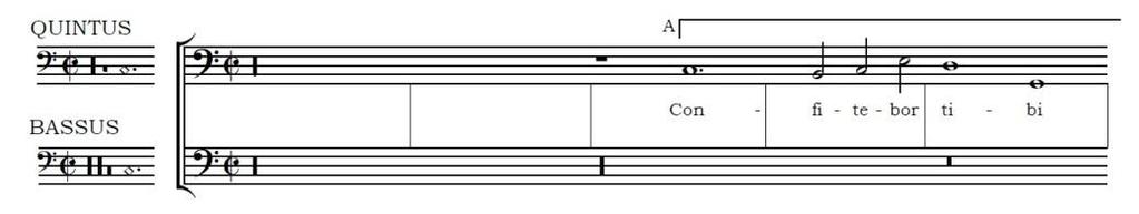 Bij de herhaling van blok A maakt Tollius gebruik van hetzelfde materiaal in een vergelijkbare ordening als in het eerste blok, maar met verwisseling van de stemmen (a1 t/m a5 en a1 t/m a5 ).