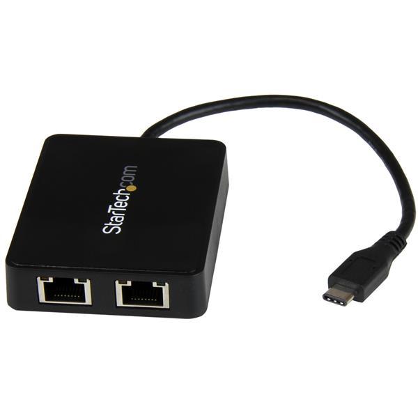 USB-C naar dual Gigabit Ethernet adapter met USB (Type-A) poort Product ID: US1GC301AU2R Nu kunt u vaste netwerktoegang toevoegen via de USB-C of Thunderbolt 3 poort van uw laptop of desktop en