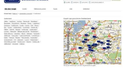 Wilt u een gemeente kiezen door op de kaart van Nederland te klikken, dan krijgt u naast het gemeenteoverzicht van een bepaalde provincie ook een kaart van de provincie te zien.