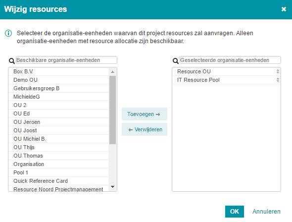Werken met Projectmanagement Pop-up Wijzig Resources Stap 2.