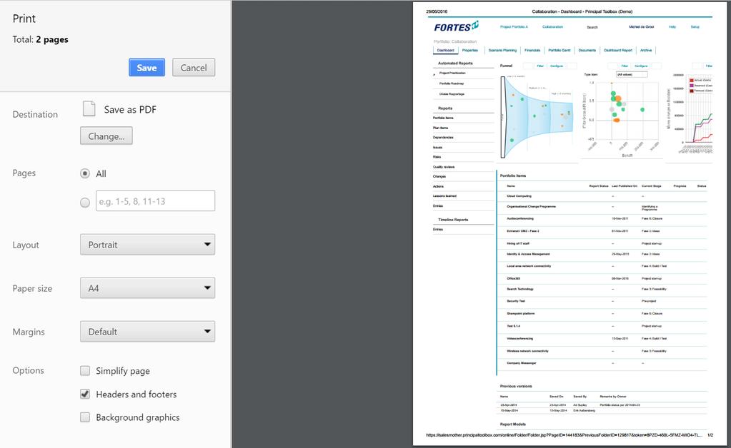 Basisfuncties 3.18 Pagina printen De functionaliteit om een pagina te printen is een generieke functie die je in de gehele Principal Toolbox kan vinden.