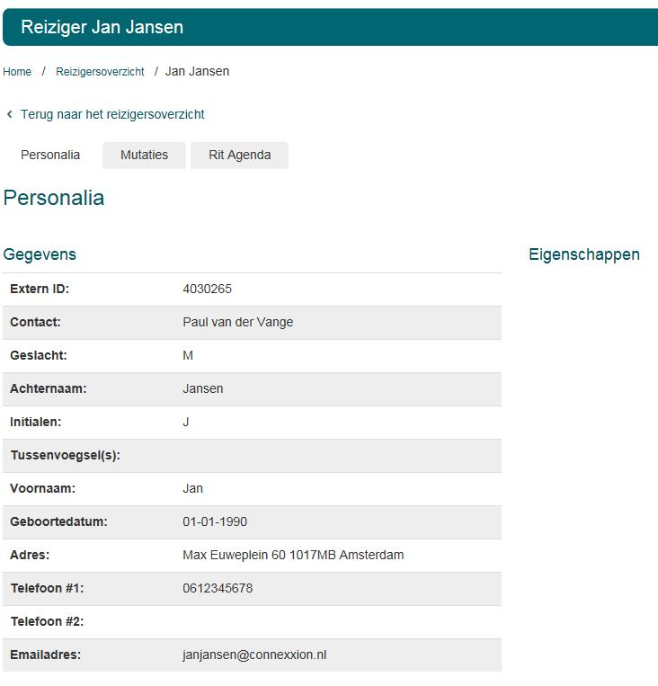 3. Informatie Reiziger Personalia Onder de knop Personalia vindt u een overzicht van de persoonsgegevens van de reiziger.