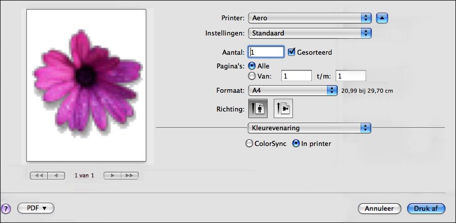 AFDRUKOPTIES VAN COLORWISE 36 Mac OS X v10.5 en v10.