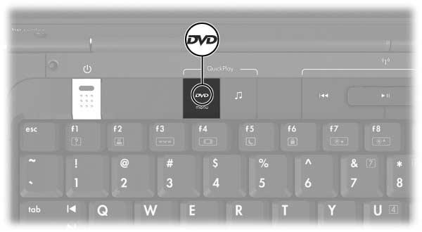 Onderdelen herkennen Dvd-knop Onderdeel Dvd-knop Beschrijving Deze knop werkt als volgt: Wanneer de notebookcomputer aan staat, opent u met deze knop de standaardapplicatie voor dvd's.