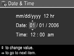 Hoofdstuk 1 afbeeldingen toegevoegd als u van deze functie gebruikmaakt. Zie Date & Time Imprint (Datum & tijd toevoegen) in Het menu Opname gebruiken op pagina 13. 1. Gebruik om de markering te verplaatsen.