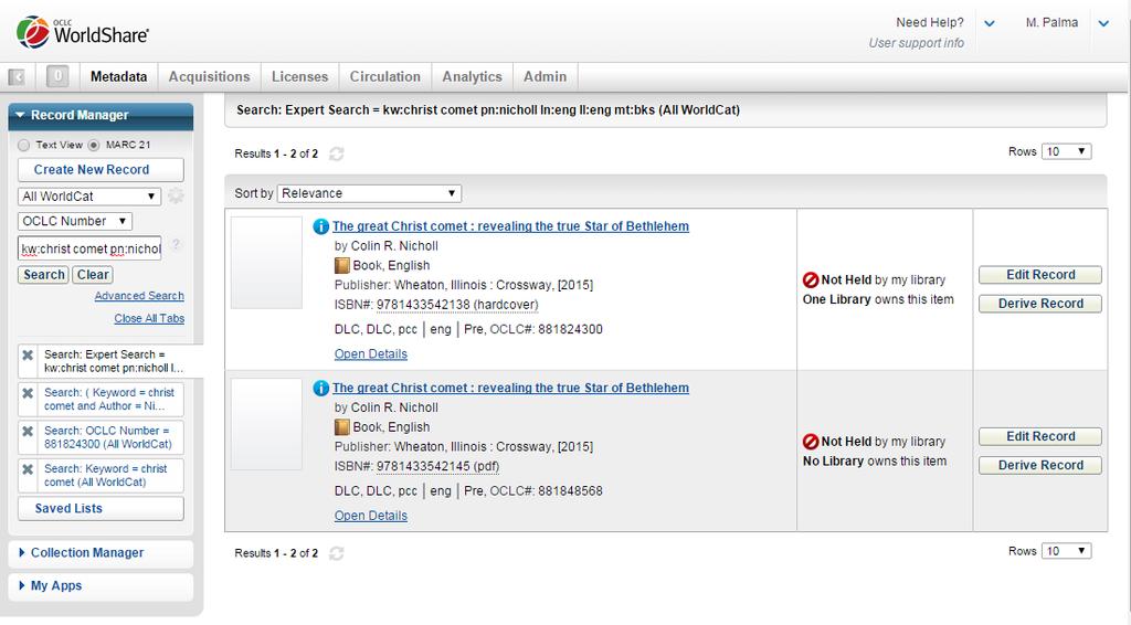 Geeft hetzelfde zoekresultaat: 1.5 Search with Facets Het is ook mogelijk om een resultaatset mbv Facets verder te verkleinen. Klik op En vink bijv.