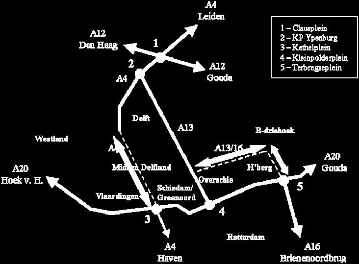 2 Alternatief A4 Delft Schiedam, gecombineerd met A13/A16/A20 Zoals eerder aangegeven gaat de planstudie A13/A16/A20 Rotterdam uit van de aanleg van de A4 Delft Schiedam (zie figuur 9.1.2).