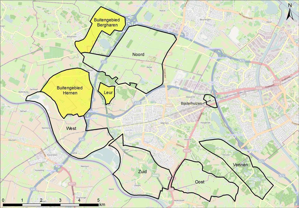 2 Onderzoeksgebied en methode 2.1 Onderzoeksgebied Het onderzoeksgebied is gelegen rondom Wijchen (figuur 1). De totale oppervlakte van het onderzoeksgebied is circa 2.964 ha.
