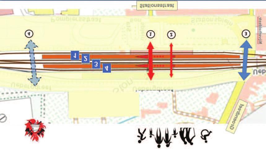 L o k e r e n Meer ruimte in stationsbuurt Met twee eilandperrons, beide ingesloten door twee sporen, kan het stationsgebied van circa 60 tot 35 m breedte worden versmald.