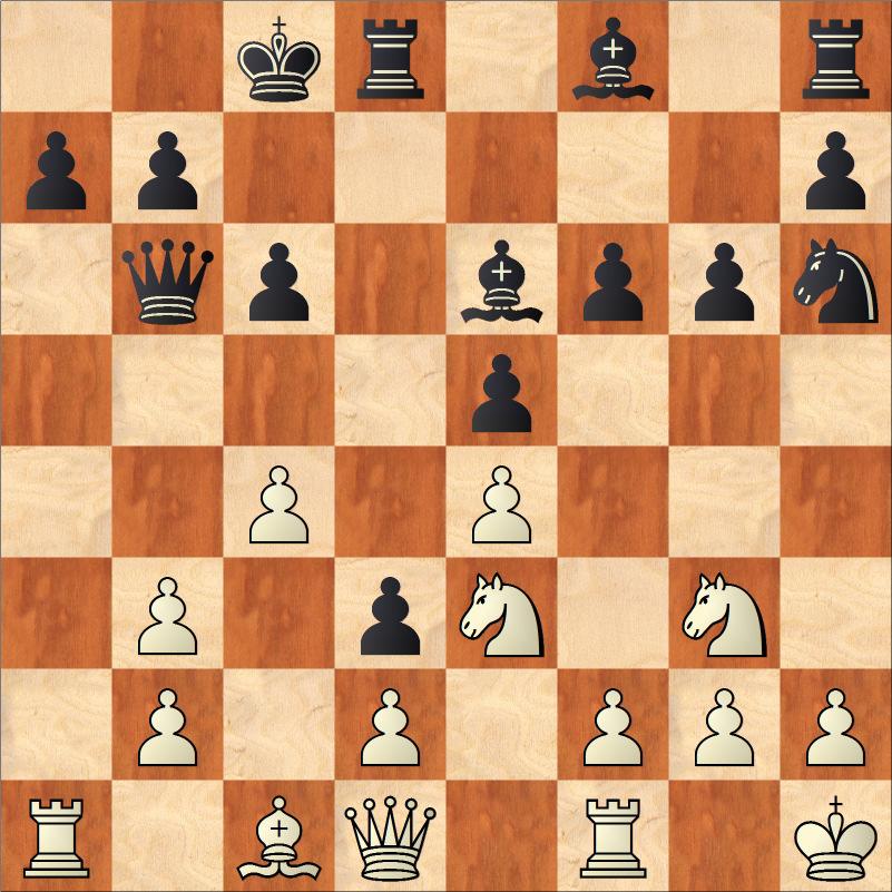 Maar niet getreurd, de tegenstander moet natuurlijk wel goede zetten blijven doen 15 Lf8-d6?! De eerste stap van het rechte pad. Veel beter is 15...Pf7 16. b4 Lxb4 17.b3 h5 18.h4 Dc5 19.