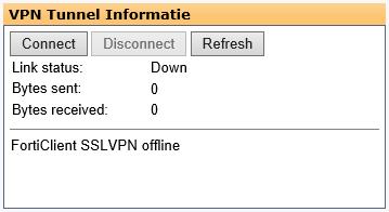 5.3 VPN tunnel verbinding (Alleen Windows) Als je op de portal bent ingelogd, klik dan op button 'Connect' De VPN tunnel wordt nu gestart.