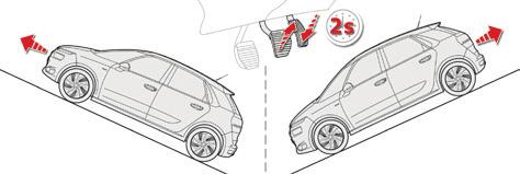 Rijden Hill Start Assist Dit systeem houdt bij het wegrijden op een helling uw auto ongeveer 2 seconden op zijn plaats. In die tijd kunt u uw voet van het rempedaal naar het gaspedaal verplaatsen.