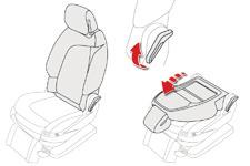 Tafelstand van de rugleuning van de passagiersstoel Controleer of er geen voorwerpen boven of onder de stoel de beweging van de stoel kunnen hinderen.