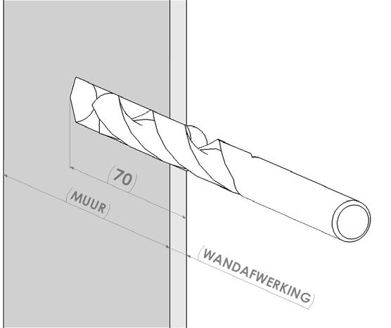 Teken de twee bevestigingspunten af op de wand. Haal vervolgens het frame weer weg. Stap 2: Gaten boren Boor met een (klop-) boormachine en de meegeleverde steenboor Ø 12 mm.