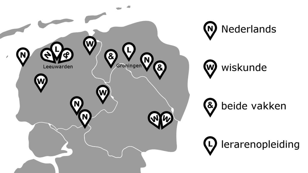 De casus Figuur 3. Overzicht van Noord-Nederland met de 13 scholen en de 2 lerarenopleidingen.