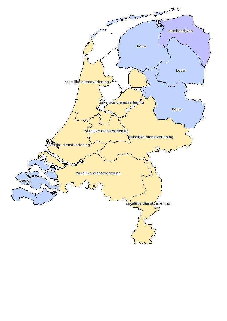 1.3 Het belang van de sectoren in de provinciale economieën Figuur 3 toont per provincie de qua afzet grootste sectoren in het jaar 2014.