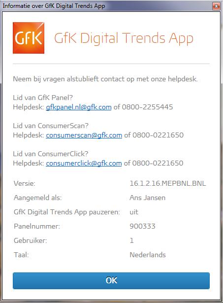 U kunt hier ook kiezen voor GfK Digital Trends App pauzeren. Er worden dan geen metingen gedaan door GfK Digital Trends App.
