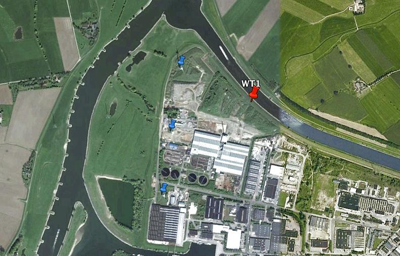 2 Locatie Op de beoogde locatie, de dijk langs het Twentekanaal, past ruimtelijk 1 moderne windturbine. De mogelijke positie is aangegeven met een rode marker in figuur 1.