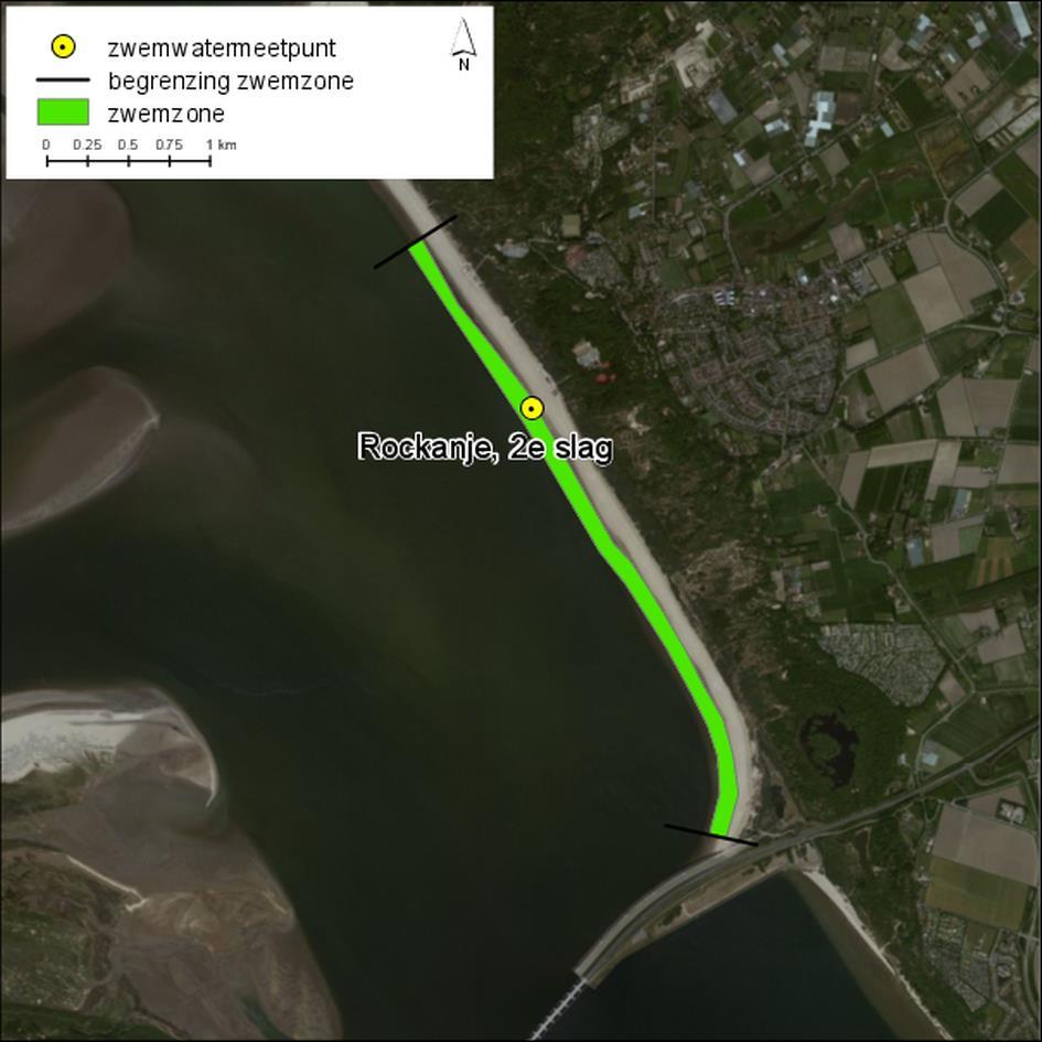 Figuur 2.2. Zwemzone en ligging meetpunt 2.3 Beheer Rockanje 2 e slag behoort tot de gemeente Westvoorne en bevindt zich in de provincie Zuid- Holland.