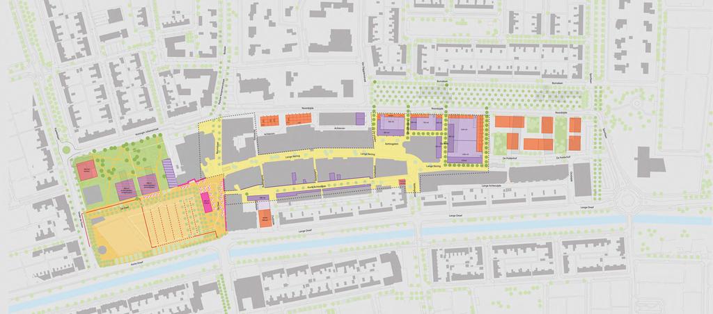 VARIANT B Legenda Woning Kantoor Winkel, wonen, werken of horeca Bestaande bebouwing, geen wijziging Gebouw (recent) gesloopt Kernwinkelgebied De Deel Gras Bestaande boom Nieuwe boom Grenzen