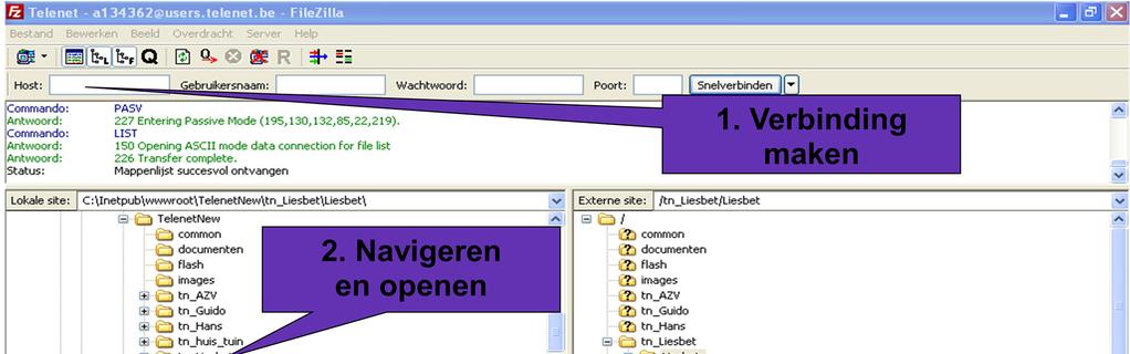 van de Hosting maatschappij of van de Provider kreeg Eens deze gegevens ingebracht, kan je hiermee de verbinding tot stand brengen.