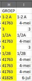 Aanpassen kolom GROEP (Indien nodig) Gegevens van combinatiegroepen in de kolom GROEP worden soms door Excel gewijzigd, het resultaat is een datum. Deze gegevens worden ook geïmporteerd.