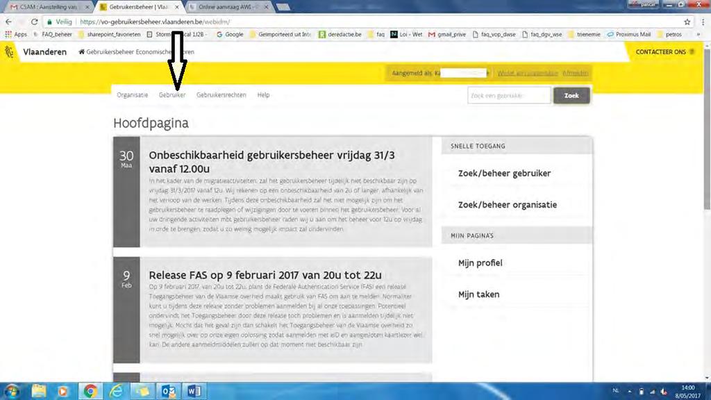 In het uitrolscherm, klikt u op voeg een gebruiker toe (als u nog geen gebruiker heeft ) Is er reeds een gebruiker voor uw onderneming, dan kan u