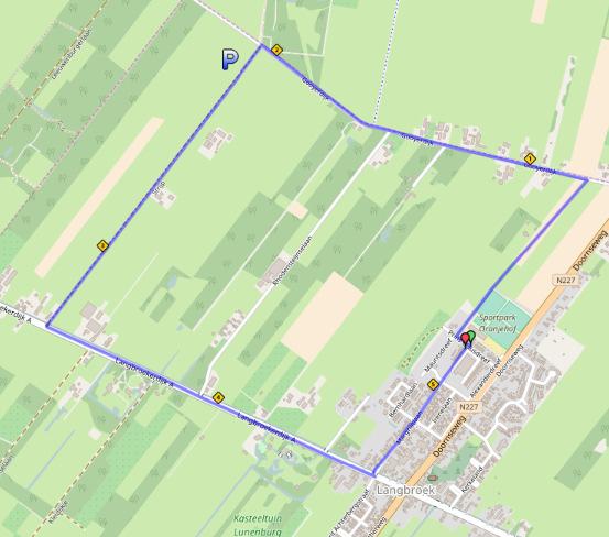 P 5 KM WOENSDAG 7 juni LANGBROEK Start: Start vanaf dorpshuis De Toekomst Langbroek Tijd: Tussen 18.30-18.45 uur Bij problemen bel: 06 1537 7575 Volg de BLAUWE pijlen 1.