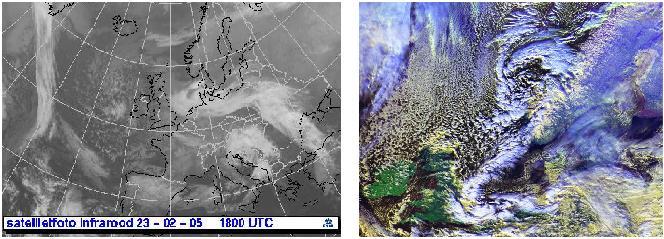 Zo zijn hoge in lagedrukgebieden goed te onderscheiden vanuit een satelliet, en ook kunnen neerslagfronten gemakkelijk herkend worden door de satelliet.