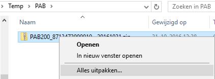 Uitpakken artikelbestand U dient het PAB-artikelbestand te downloaden vanaf de website van de leverancier. Tijdens het downloaden kan gevraagd worden om de locatie waarin u het bestand wilt opslaan.