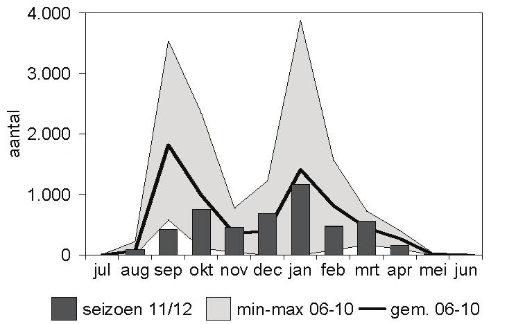 Sovon-rapport 2012/40 de aantallen in de belangrijkste pleisterperiode (juli/augustus) lager uitpakken (figuur 32).