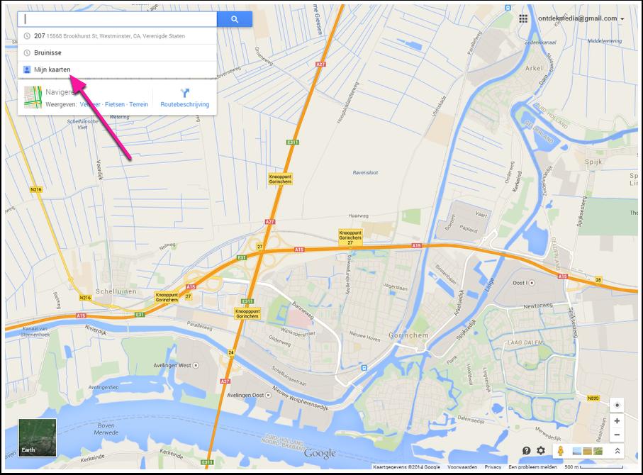 Je kaart bekijken in Mijn kaarten Ga naar Google Maps (https://www.google.nl/maps).