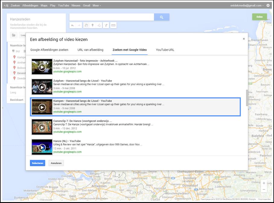Een video toevoegen Klik op 'Zoeken met Google Video' en vul je zoekwoorden in. Er verschijnt een lijst met video's van YouTube.