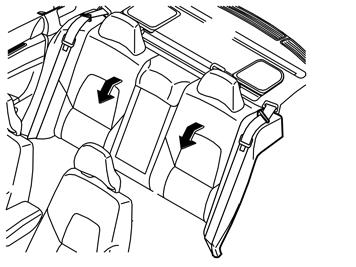 M8503601 8 Verwijder de afdekking en dan de schroef uit de voorste randen van de linker en rechter zijpanelen in de bagageruimte.