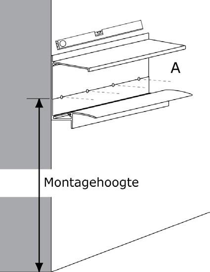 Tabel 1: Montagehoogte A muurprofiel Markeer op de gevel de gewenste hoogte van het muurprofiel (fig. 1). Boor vervolgens gaten van Ø10 mm (nog niet in de gevel boren!