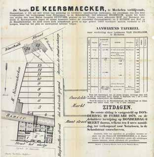 De affiche bij de openbare verkoop van het hotel Duvivier in 1879 toont hoe zelfs het woonhuis in verschillende loten werd verdeeld.