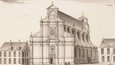 De Mechelse begijnhofkerk, hier weergegeven door Auguste Van den Eynde (1822-1861), geldt als een typevoorbeeld van de barokke kerkenbouw in onze gewesten.